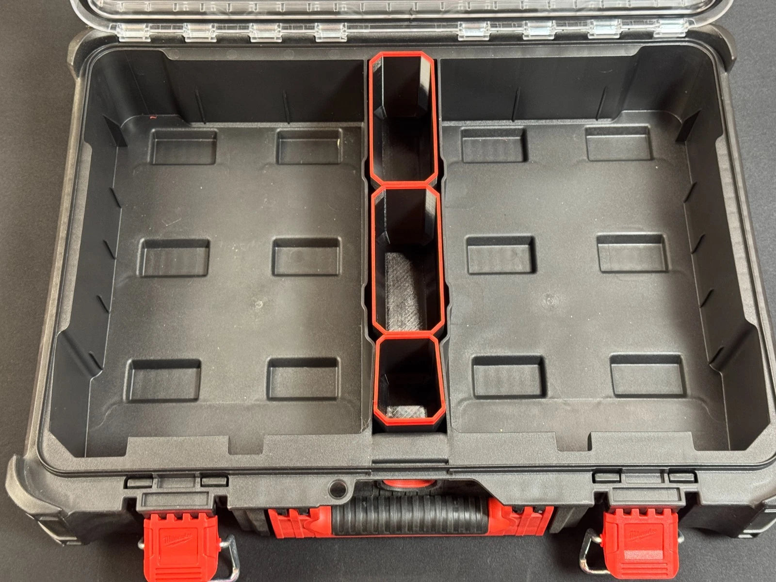 Milwaukee Deep PACKOUT Organiser MIDDLE 3 Compatible Bins 2+1 Nesting Black Red