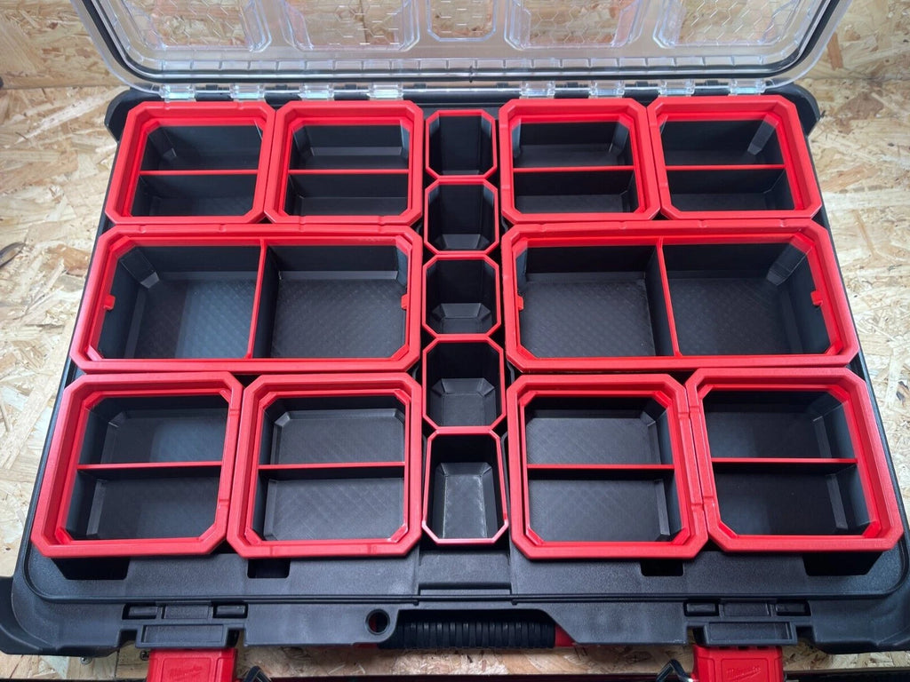 Milwaukee PACKOUT Organiser Black & Red Compatible Bins Nesting SET of 15 MED