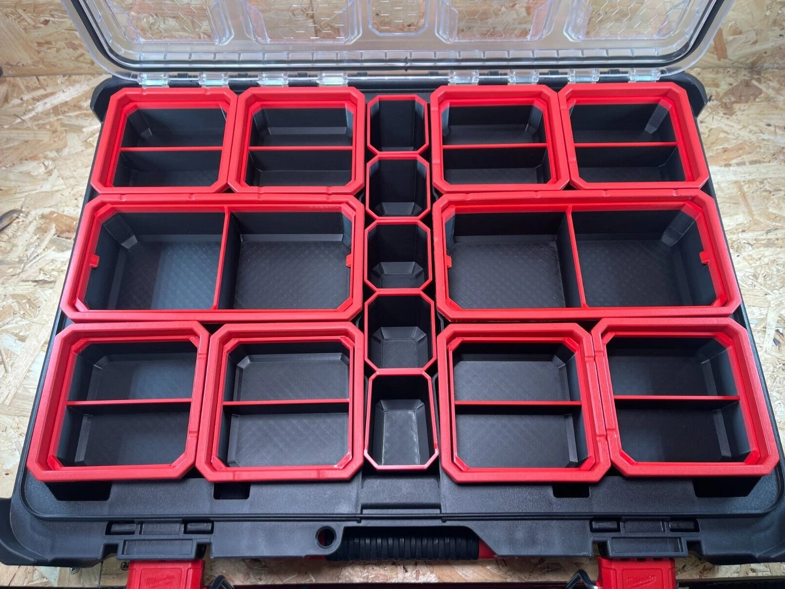 Milwaukee PACKOUT Organiser Black & Red Compatible Bins Nesting SET of 15 MED